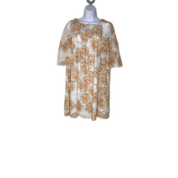 DYVNA Woman’s Floral Silk Dress Peach Orange White Pastel‎ Watercolor Shift SZ 4 - Picture 2 of 8